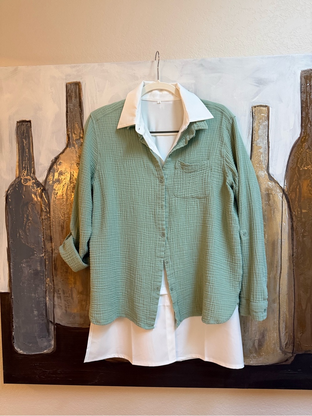 Anne Klein Light Green Gauze Button-Up Shirt